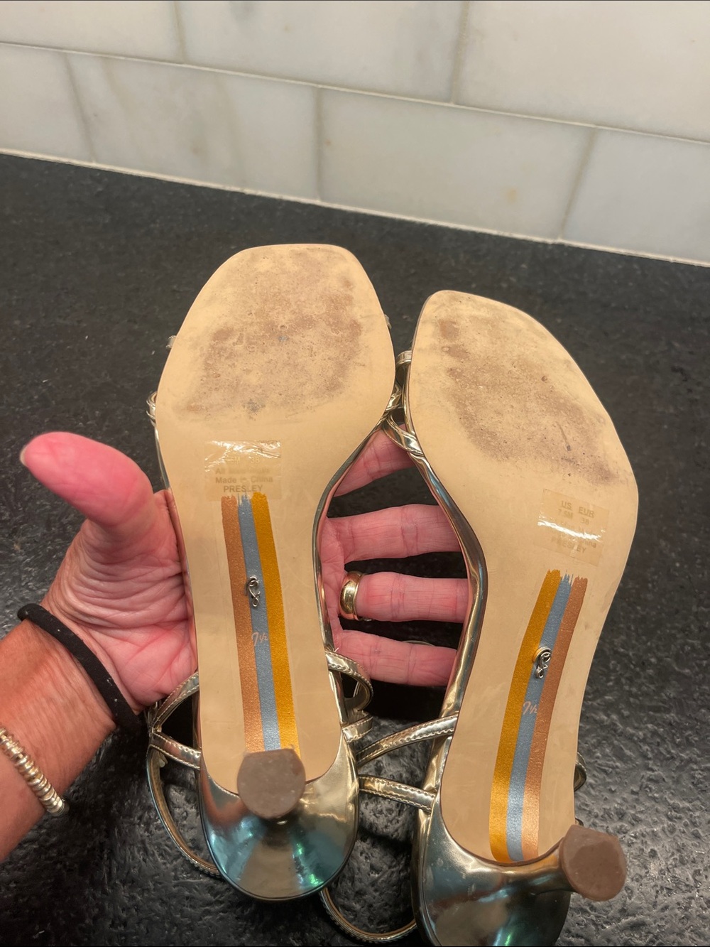 Sam Edelman Metallic Gold Strappy 2 1/4” Heel Sandals - Size 7.5 - Picture 5 of 6